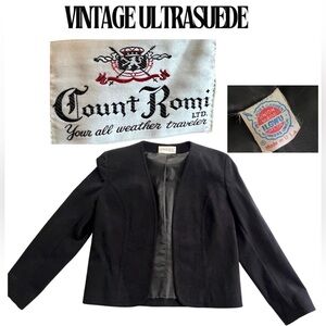 ✨Vintage✨  70s Count Romi Ultrasuede Black Blazer Union Label Size 6